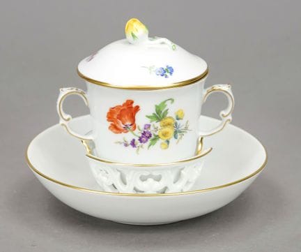 Trembleuse，3件套，迈森，1934年后印制的标志，二等品，花卉3号纹样，高12厘米