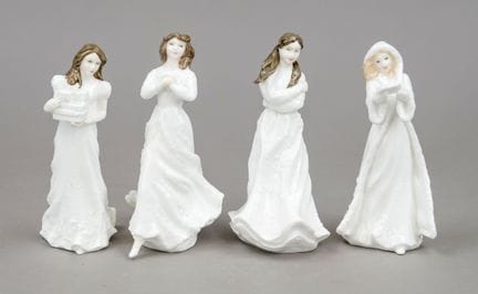 四尊人物雕像，皇家道尔顿（Royal Doulton），英格兰，20世纪，彩绘，每尊高约15厘米