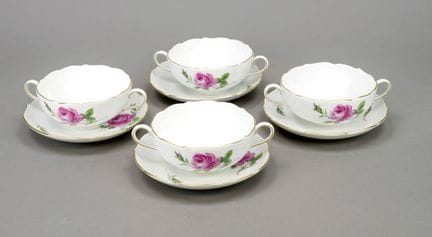 Quattro tazze da minestra con UT, Meissen, marca s