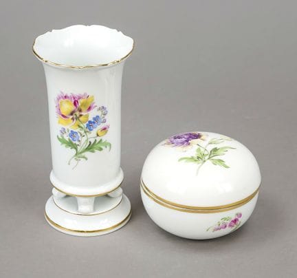 Jarrón y caja con tapa, Meissen, siglos XIX y XX, 