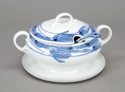 Piccola terrina Art Nouveau con coperchio e cucchi