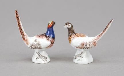 一对微型雉鸡，迈森，克瑙夫施韦特（Knaufschwerter）品牌，1850-1924年， 1. 