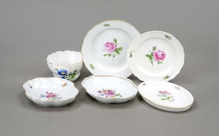 Set di 6 oggetti decorativi, Meissen, marchi a par