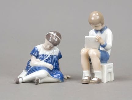 两尊雕像，B &amp; G 哥本哈根，20世纪，第一和第二世界大战期间，由克莱尔·魏斯和英格博格·