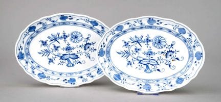 Due piatti da tavola ovali, Meissen, marchio succe