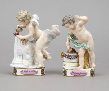 2件“外币儿童”瓷像，迈森，马尔科利尼品牌（1774-1817年），第一版，由米歇尔·维克多·阿西耶