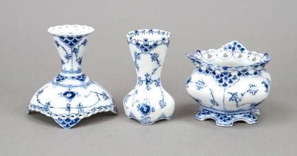 Tres piezas de encaje Musselmalet, Royal Copenhage