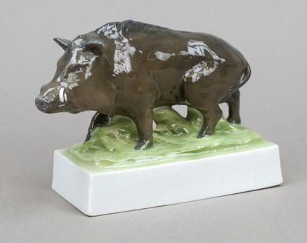 野猪，弗劳罗伊特，萨克森州，1920年代品牌，汉斯·哈德斯1918年设计，署名，以写实风格塑造了一头