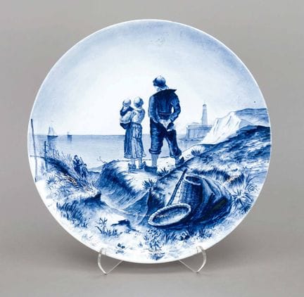 大号壁挂盘，Villeroy &amp; Boch，梅特拉赫，代尔夫特风格图案，描绘灯塔旁的荷兰渔民