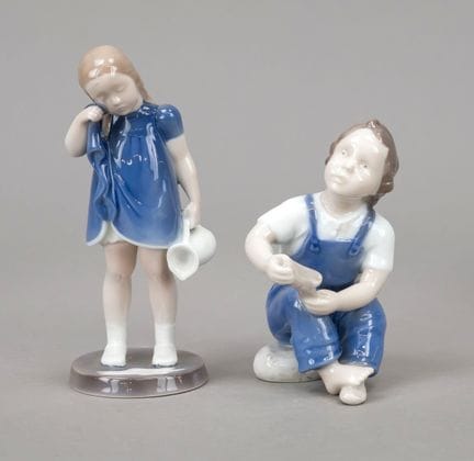 男孩与女孩，B &amp; G 哥本哈根，20世纪，第一次世界大战时期，作品名为《洒了的牛奶》和《鞋