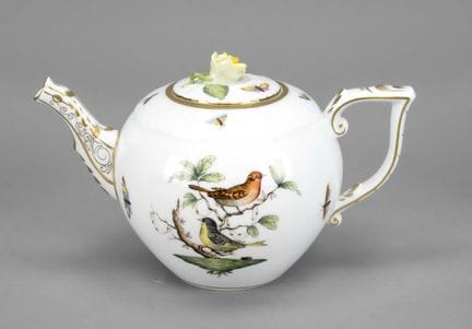 饰有鸟类图案的茶壶，赫伦德（Herend），罗斯柴尔德（Rothschild）系列，彩釉彩绘，高5厘