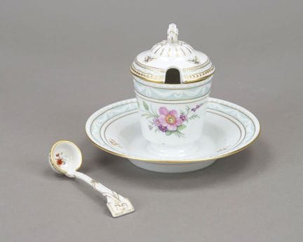 果酱罐，柏林皇家瓷器厂（KPM），20世纪， 1级品，红色帝国苹果标志，库尔兰款式，由弗里德里希·埃