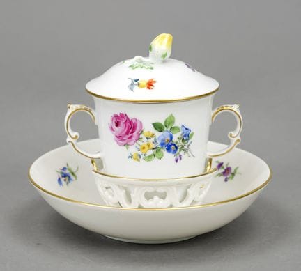 Trembleuse，3件套，迈森，1934年后印制的标志，二等品，花卉3号纹样，高12厘米