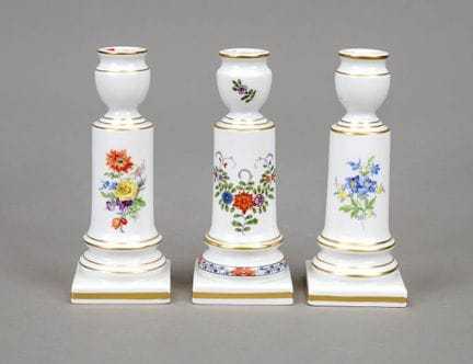 3 chandeliers à colonne, Meissen, après 1973, n° d