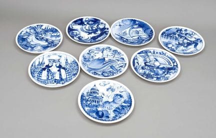 八只盘子，迈森，1970年代/80年代，一级品，为Transnautic GmbH海外船舶代理公司制