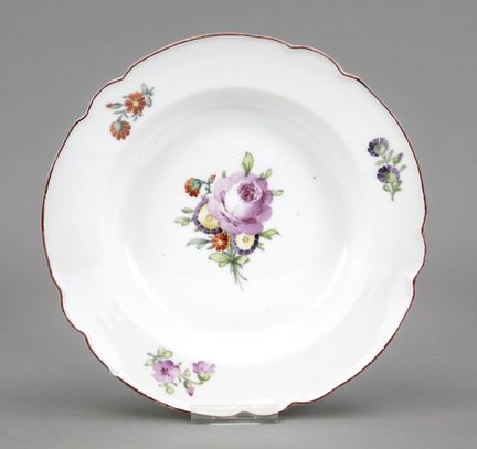 汤盘，俄罗斯圣彼得堡，保罗一世时期（1796-1801），彩绘，棕色边，完好，直径24厘米