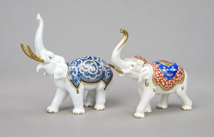 2头大象，1处“Ens”标记，磨坊标志，1处“鲁多尔施塔特”标记，图林根州，20世纪，彩绘并饰以镀金