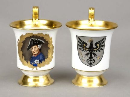 2 tasses prussiennes, KPM Berlin, marque 1945, 2e 