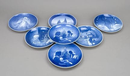 七只圣诞盘，B&amp;G哥本哈根，生产年份分别为1949年、1956年、1959年、1971年（2