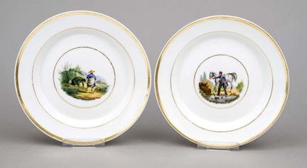 2 platos decorativos pequeños, KPM Berlín, marca 1
