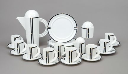 8人份咖啡套装，25件，罗森塔尔（Rosenthal）品牌，20世纪，Cupola Nera纹样，由