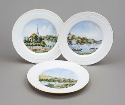 3 platos decorativos, KPM Berlín, marca 1962-1992,