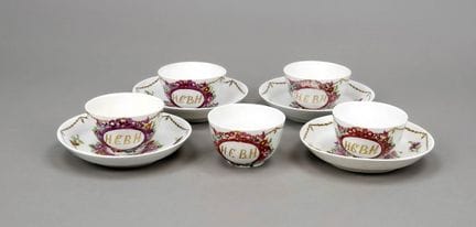 Cinq tasses avec 4 soucoupes, Hammann, Wallendorf/