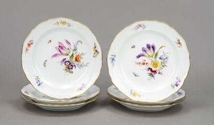 六只甜点盘，迈森瓷，克瑙夫施韦特（Knaufschwerter）1850-1924年，第一版，新剪影