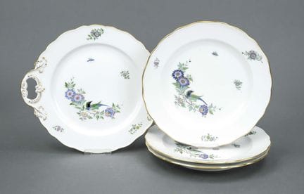 Plat à gâteau et 3 assiettes, Meissen, après 1934,