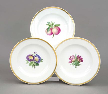 3 assiettes de style Biedermeier, KPM Berlin, XIXe