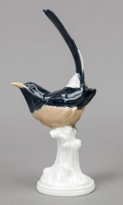 斑喉鸫，迈森，1924-1934年系列，第一版，写实风格釉下彩绘，高26厘米