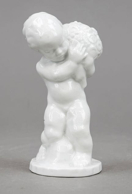 维也纳风格的持花天使雕像，20世纪上半叶，白瓷釉，高14厘米