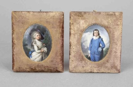 Deux plaques ovales, XIXe siècle, miniatures polyc