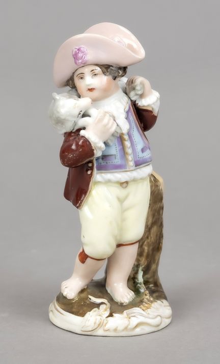 带着小羊的园丁男孩，波波夫，莫斯科，1811-1875年间制作，根据迈森风格创作的赤脚园丁男孩伫立在