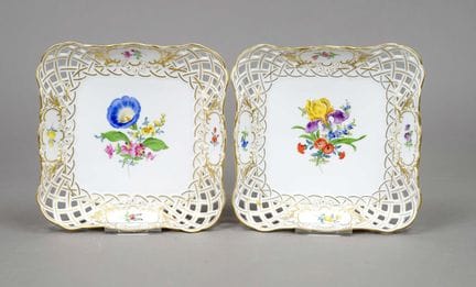 Par de cuencos calados, Meissen, siglo XX, Primera
