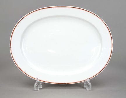 椭圆形烤盘，罗森塔尔（Rosenthal）品牌，二战时期，白色，红褐色边缘，部分有磨损，45 x 3