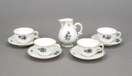 4人份摩卡茶具套装，9件装，宁芬堡（Nymphenburg），20世纪，弧形设计配罗卡耶尔（Roca