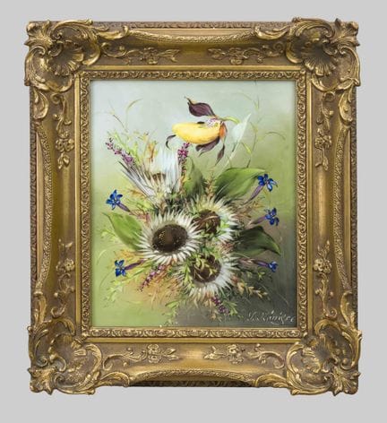 Tableau en porcelaine, XXe siècle, bouquet de tour