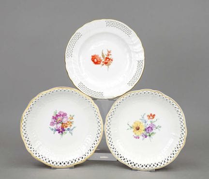 Trois assiettes creuses, KPM Berlin, marques 1962-