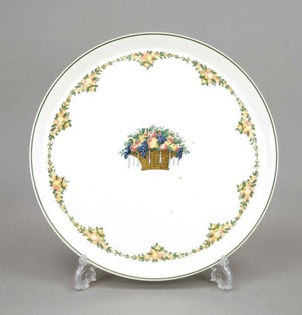 圆形托盘，Villeroy &amp; Boch，梅特拉赫，约1900年，陶瓷，饰有水果篮的多色装饰