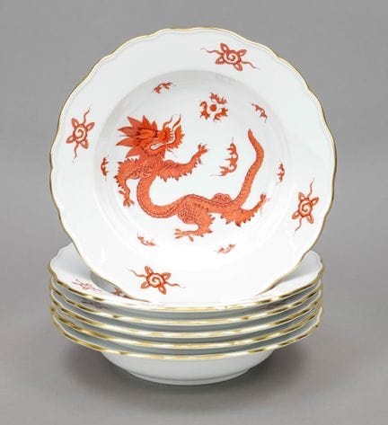 6只大汤盘，迈森，1934年后生产的，配给品，直径24厘米