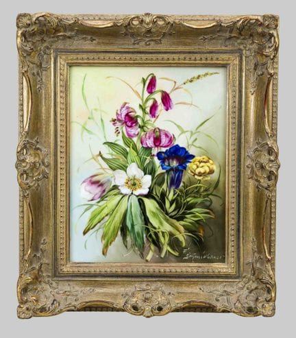 Tableau en porcelaine « Fleurs des Alpes », signé 