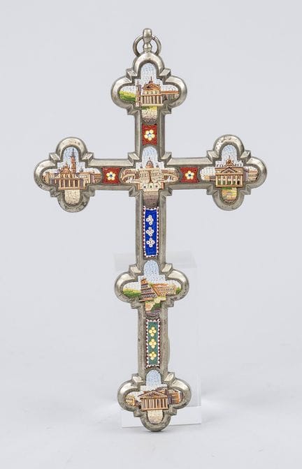 Crucifix with micromosaic, Italy, ca. 1900, nickel