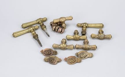 6 matching door sets, late 19th century, brass/bro