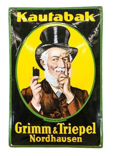 Plaque émaillée « Kautabak Grimm und Triebel Nordh
