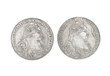 2 pièces d'argent de 1 rouble chacune, toutes deux