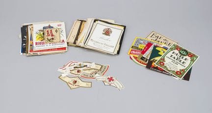 A collection of approximately 250 labels, mostly f
