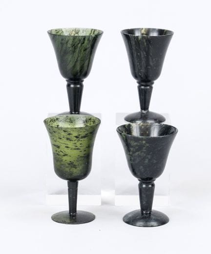 4 small liqueur glasses, 20th/21st century, carved