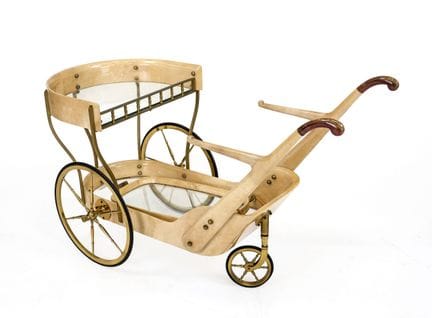 Chariot de service, XXe siècle, bois, laiton, verr