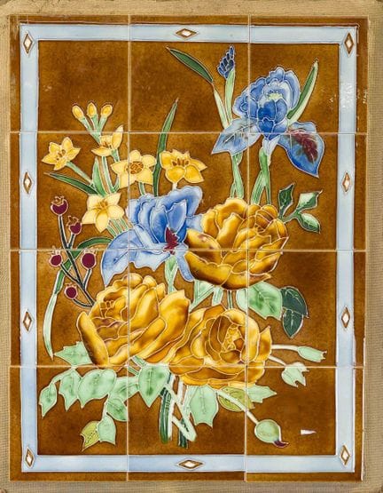 Compuesto de azulejos, siglo XX, arreglo floral en